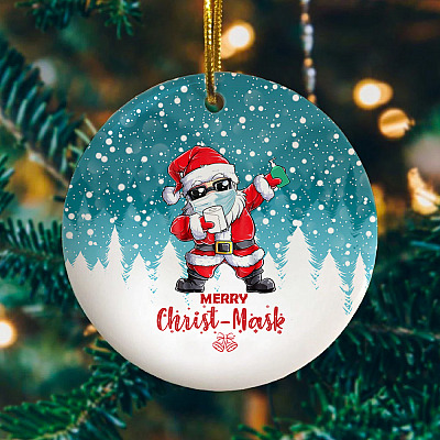 Alternative view of Merry Christmask Decorative Christmas Ornament Keepsake - Holiday Circle Ornament - Santa Wearing Mask Ornament