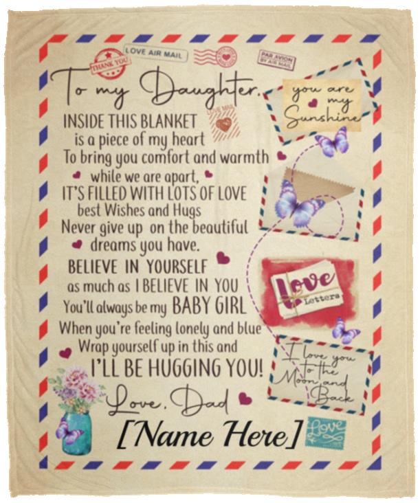Personalized To My Daughter Inside, White, Cozy Plush Fleece Blanket - 50x60 Personalized To My Daughter Inside, White, Cozy Plush Fleece Blanket - 50x60