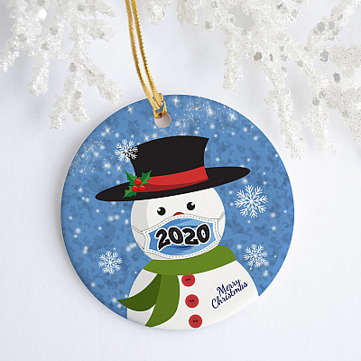 Alternative view of Ma-sk Snowman 2020 Christmas Circle Ornament - Holiday Pandemic Covid 19 Decoration Gift