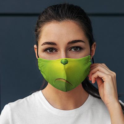 Alternative view of Grin-ch Mouth Christmas Washable Reusable Custom Printed Cloth Face Mask Cover