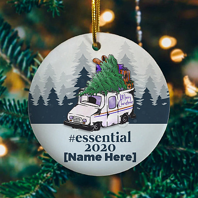 Alternative view of Personalized Essential 2020 Postal Worker Circle Christmas Ornament Keepsake - Mail Carrier Holiday Ornament