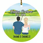 5UT. Fishing Couple(5)-customized, White, Circle Ornament