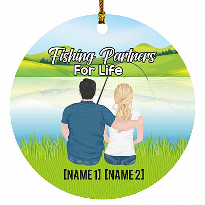 5UT. Fishing Couple(5)-customized, White, Circle Ornament