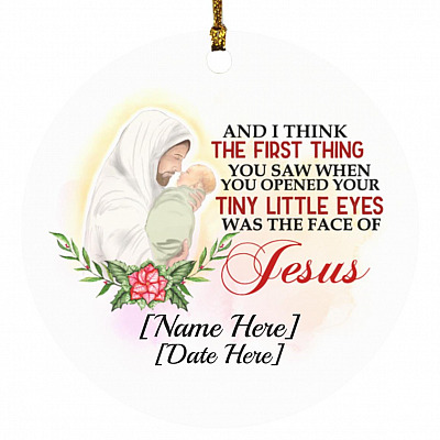 Personalized Jesus Holding Baby, White, Circle Ornament