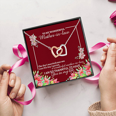 Alternative view of To My Wonderful Mother In Law Wedding Gift For Mother Of Groom Interlocking Hearts Pendant Necklace