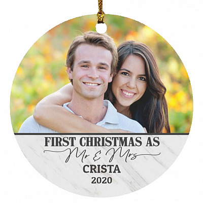 Custom Photo Mr And Mrs Ornament, White, Circle Ornament
