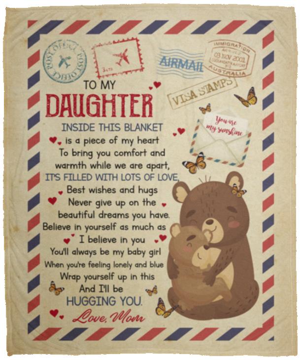 Bear Mom To My Daughter Inside, White, Cozy Plush Fleece Blanket - 50x60 Bear Mom To My Daughter Inside, White, Cozy Plush Fleece Blanket - 50x60