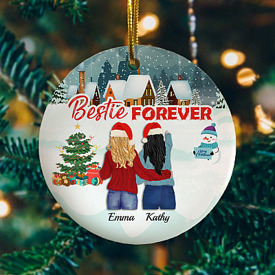 Personalized Besties Forever For Two Girls - BFF Friendship Christmas Ornament Keepsake - Circle Ornament