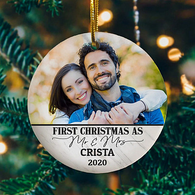 Alternative view of Custom Photo First Christmas As Mr And Mrs Christmas Ornament - Flat Circle Ornament