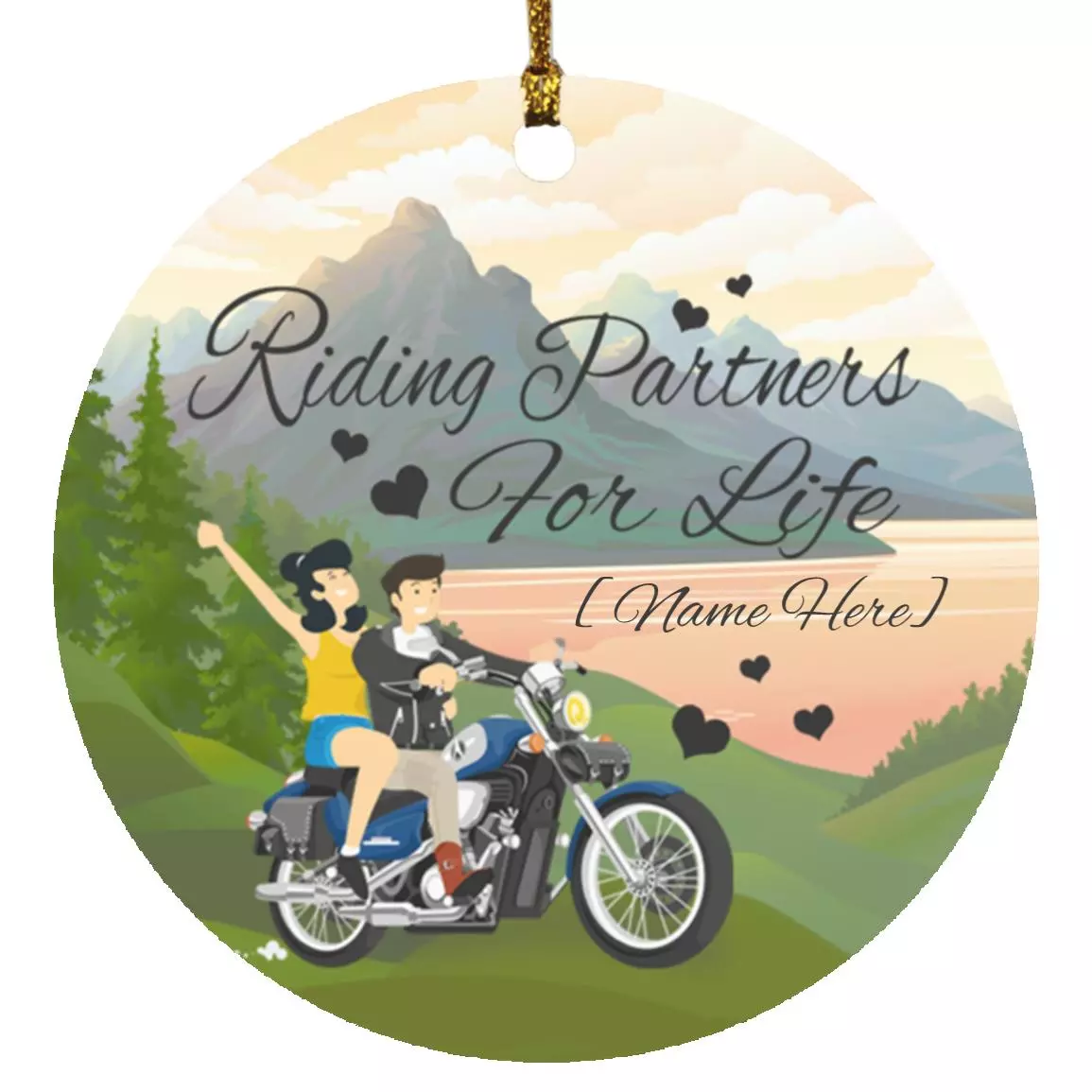 Personalized Couple Christmas Ornament, White, Circle Ornament