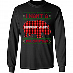 I Want A Hippopotamus for Christmas Ugly Hoodie - Sweatshirt - Long Sleeve Shirt - Hippo Lover Ugly Sweatshirt, Black, Long Sleeve