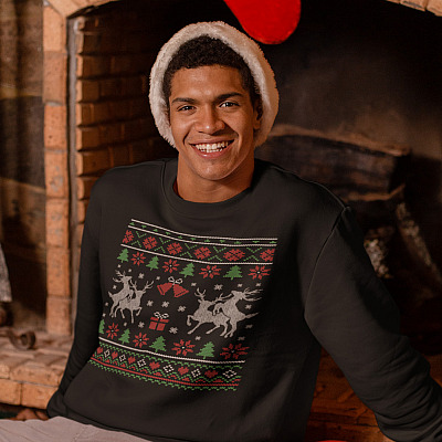 Alternative view of Reindeer Funny Ugly Christmas Hoodie - Sweatshirt - Long Sleeve Shirt - Reindeer Humping Ugly Sweatshirt