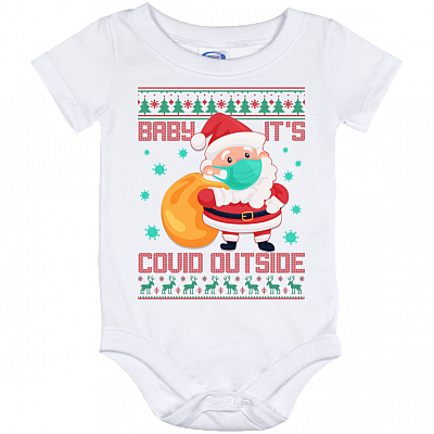 Baby It's Covid Outside Santa Wearing Mask Ugly Christmas Baby Onesie - Baby Infant Bodysuit, White, Baby Onesie - 12 Month