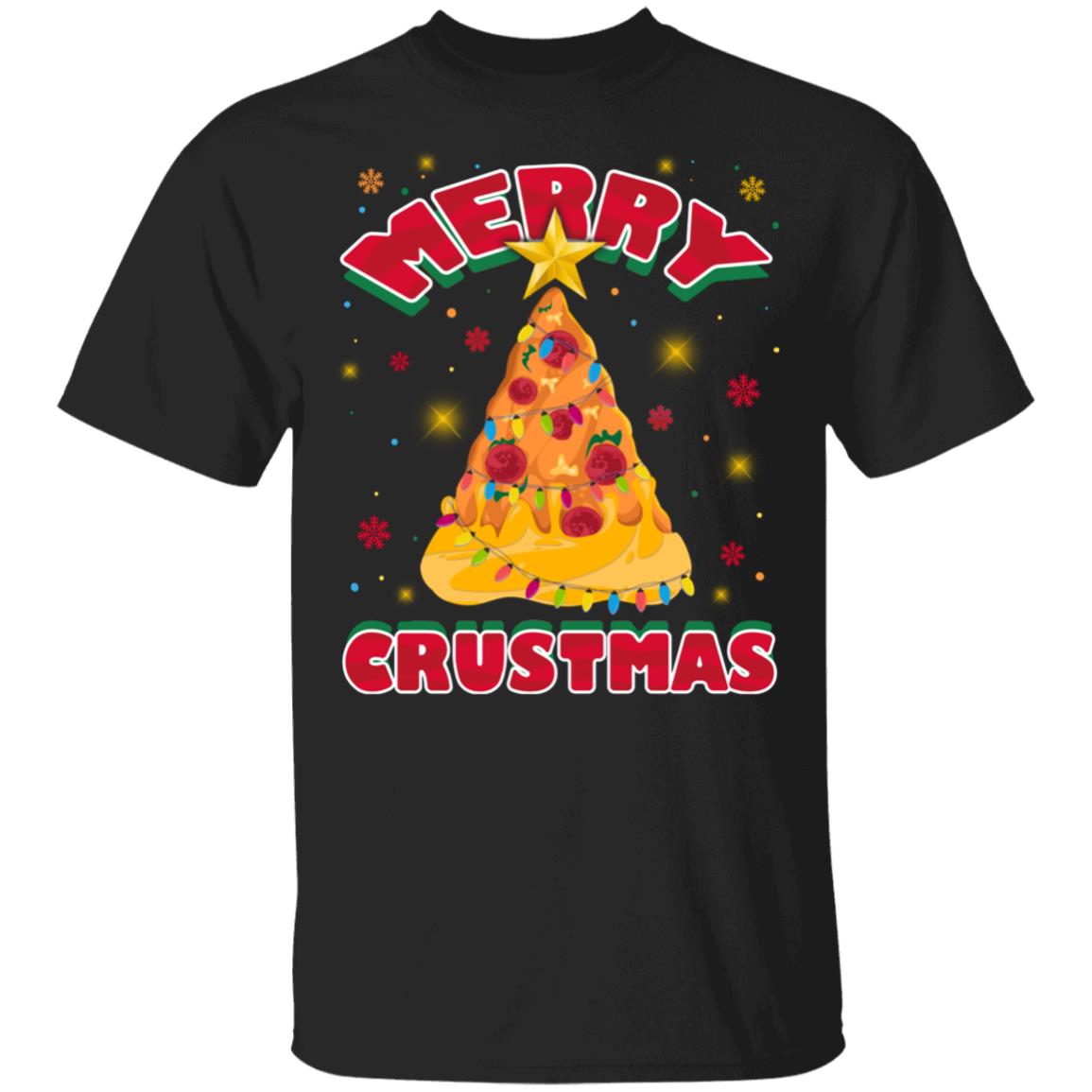 Merry Crustmas Pizza Christmas Tree T-Shirt - Youth Shirt - Funny Xmas Pizza Gifts Shirt, Black, Unisex T-Shirt