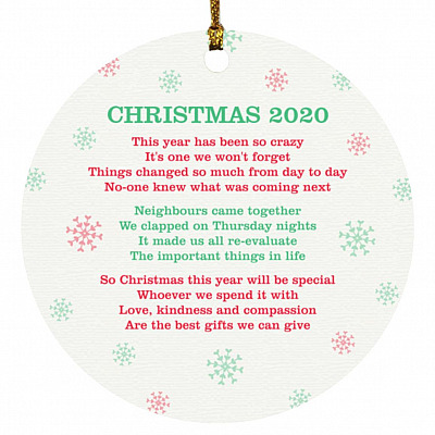 2020 Quarantine Christmas, White, Circle Ornament