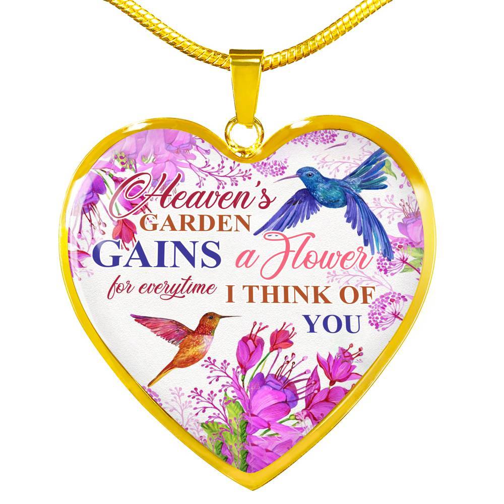 Hummingbirds Heaven's Garden Gains A Flower For Everytime I Think Of You Heart Pendant Necklace - Heart Luxury Necklace (Gold Plated)