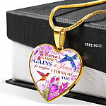 Hummingbirds Heaven's Garden Gains A Flower For Everytime I Think Of You Heart Pendant Necklace - Heart Luxury Necklace (Gold Plated)