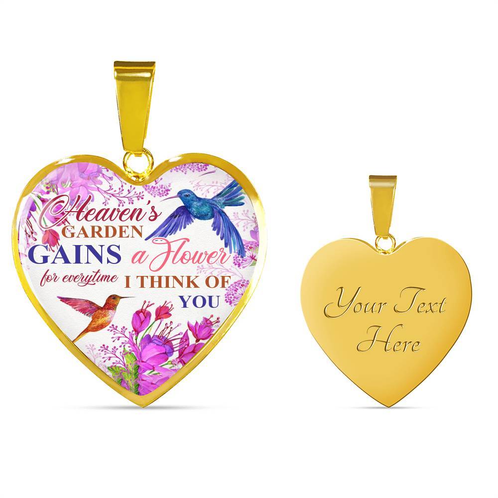Hummingbirds Heaven's Garden Gains A Flower For Everytime I Think Of You Heart Pendant Necklace - Heart Luxury Necklace (Gold Plated)