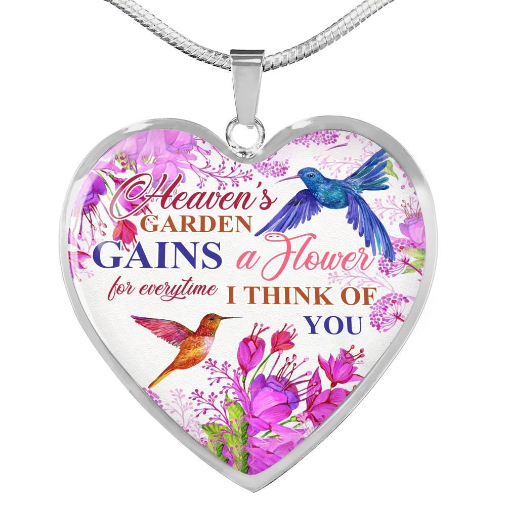 Hummingbirds Heaven's Garden Gains A Flower For Everytime I Think Of You Heart Pendant Necklace - Heart Luxury Necklace (Silver)