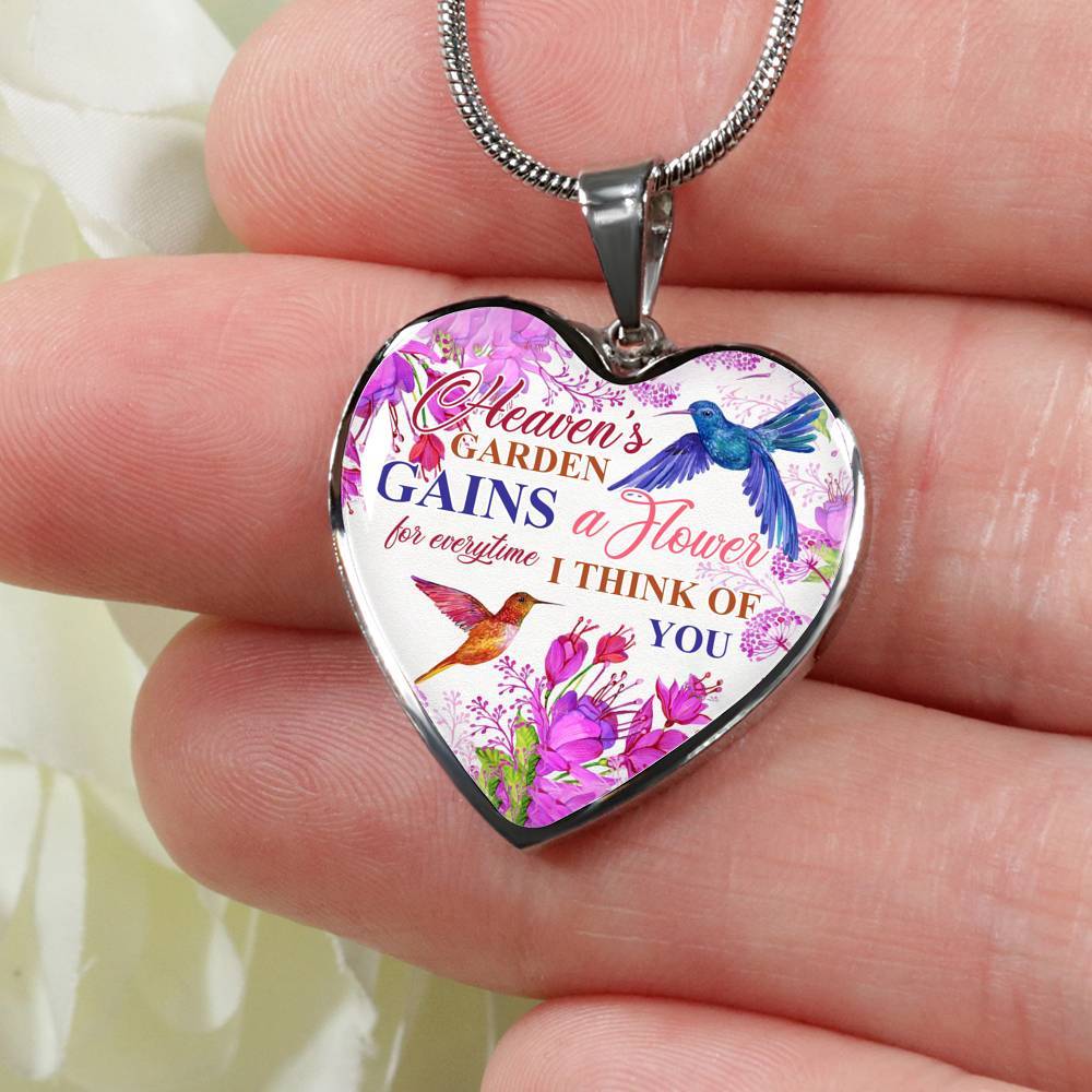 Hummingbirds Heaven's Garden Gains A Flower For Everytime I Think Of You Heart Pendant Necklace - Heart Luxury Necklace (Silver)