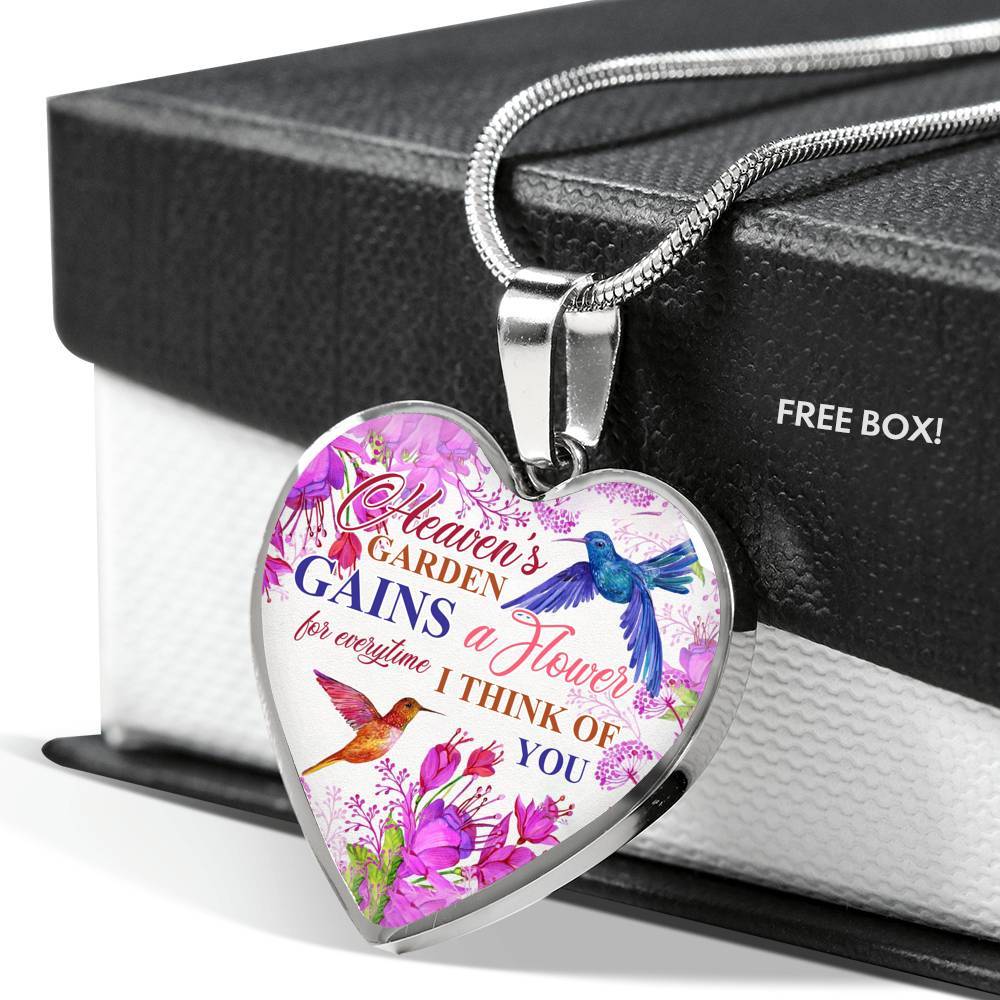 Hummingbirds Heaven's Garden Gains A Flower For Everytime I Think Of You Heart Pendant Necklace - Heart Luxury Necklace (Silver)