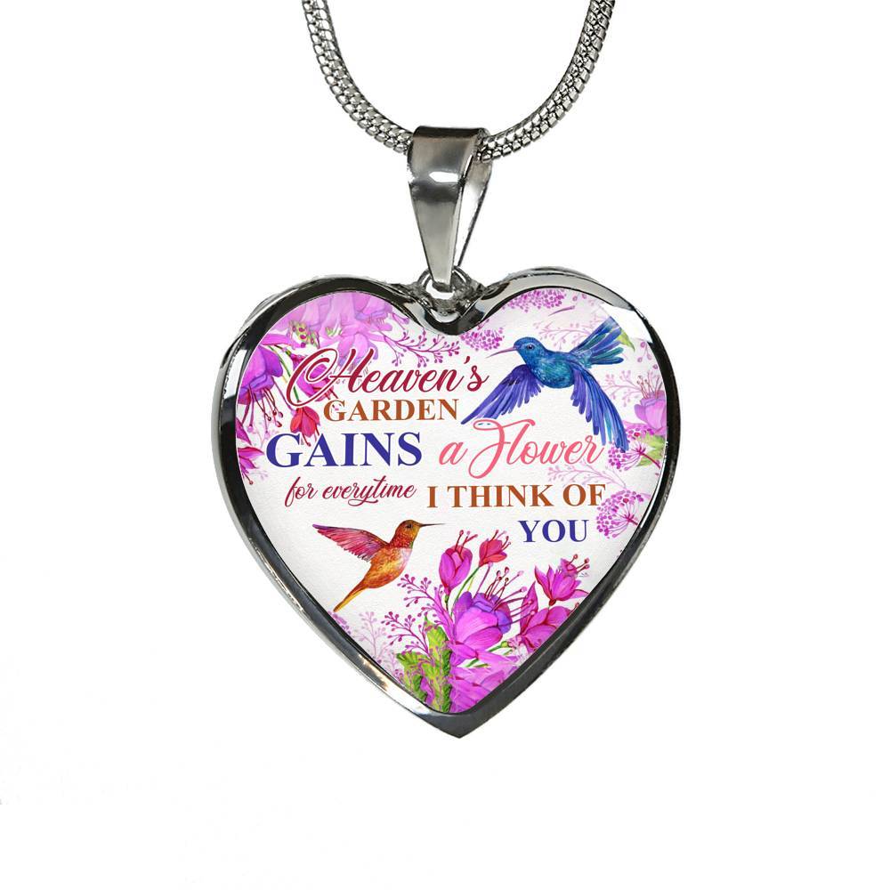 Hummingbirds Heaven's Garden Gains A Flower For Everytime I Think Of You Heart Pendant Necklace - Heart Luxury Necklace (Silver)