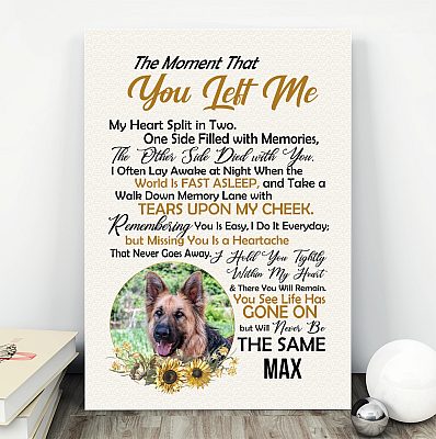 Alternative view of Personalized Photo Dog The Moment That You Left Me My Heart Split In Two Framed Canvas - Unframed Poster