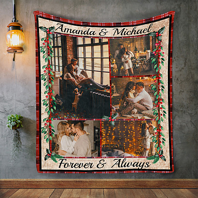 Alternative view of Personalized Photo Wedding Blanket Forever And Always - Our First Christmas Fleece Blanket - Mink Blanket