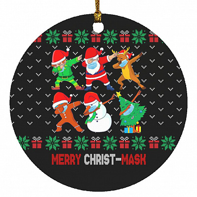 Merry Christ-Mask 2020 Santa Ornament, White, Circle Ornament