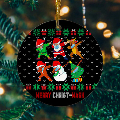Alternative view of Merry Christ-Mask 2020 Santa Friends Decorative Christmas Ornament Keepsake - Holiday Flat Circle Ornament