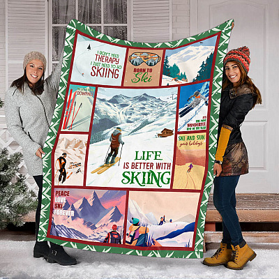 Alternative view of Life Is Better With Skiing Mountain Snowboarding Xmas Blanket - Funny Winter Snow Skiing Christmas Blanket