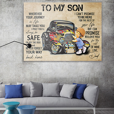 Alternative view of Dad To My Son Wherever Your Journey In Life May Take You Hot Rod Car Framed Canvas Prints - Unframed Poster