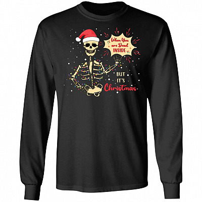 Skeleton When You're Dead Inside Hoodie, Black, Long Sleeve