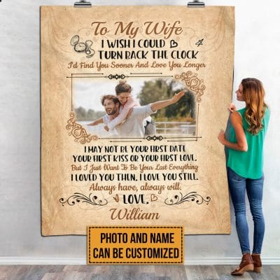 Alternative view of Personalized Photo Image Husband Name Custom Couple Picture To My Wife Fleece Blanket – Mink Sherpa Blanket