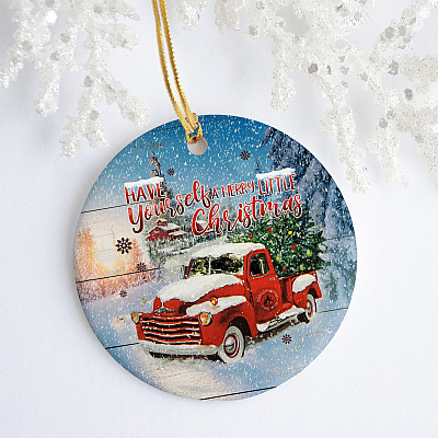 Vintage Red Truck Have Yourself A Merry Little Christmas 2020 Holiday Decoration Circle Ornament Keepsake