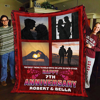 Alternative view of Personalized Custom Photo Collage Happy Anniversary Wedding Valentine Gift Fleece Blanket - Mink Sherpa Blanket