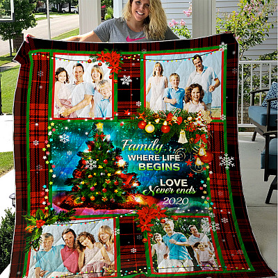 Alternative view of Personalized Custom Photo Collage Merry Christmas Family Where Life Begins Fleece Blanket - Mink Sherpa Blanket