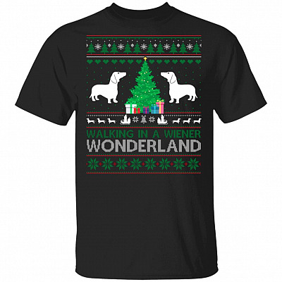 Walking In A Wiener Wonderland Shirt, Black, Unisex T-Shirt