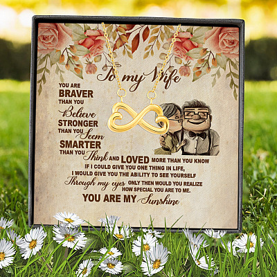 To My Wife You Are Braver Than You Believe Stronger Than You Seem Infinity Heart Pendant Necklace