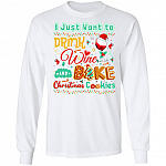 I Just Want to Drink Wine Hoodie, White, Long Sleeve