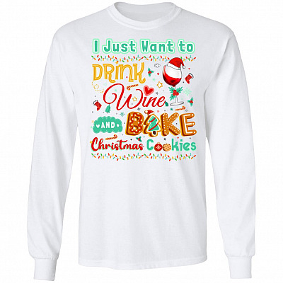 I Just Want to Drink Wine Hoodie, White, Long Sleeve