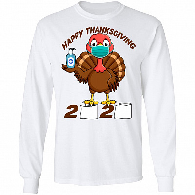 Happy Thanksgiving Quarantined Hoodie, White, Long Sleeve