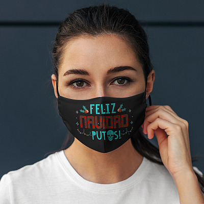 Alternative view of Feliz Navidad Putos Funny Spanish Merry Christmas Fucking Washable Reusable Custom Printed Cloth Face Mask Cover