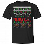 Santa's Favorite Nurse Ugly Christmas T-Shirt - Funny Christmas Gifts Shirt for Nurse, Black, Unisex T-Shirt