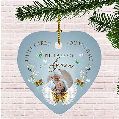 Alternative view of Personalized Photo I Will Carry You With Me Til' I See You Again Heart Christmas Ornament Keepsake