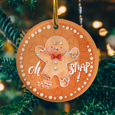 Oh Snap Cute Gingerbread Man Circle Christmas Ornament Keepsake - Gingerbread Lover Holiday Flat Ornament