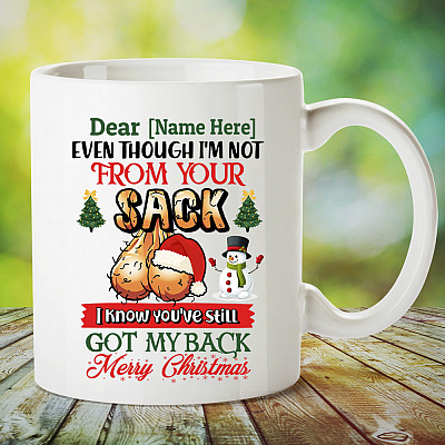 Alternative view of Personalized Even Though I'm Not from Your Sack Merry Christmas Dad Ceramic Mug - Beer Stein - Water Bottle