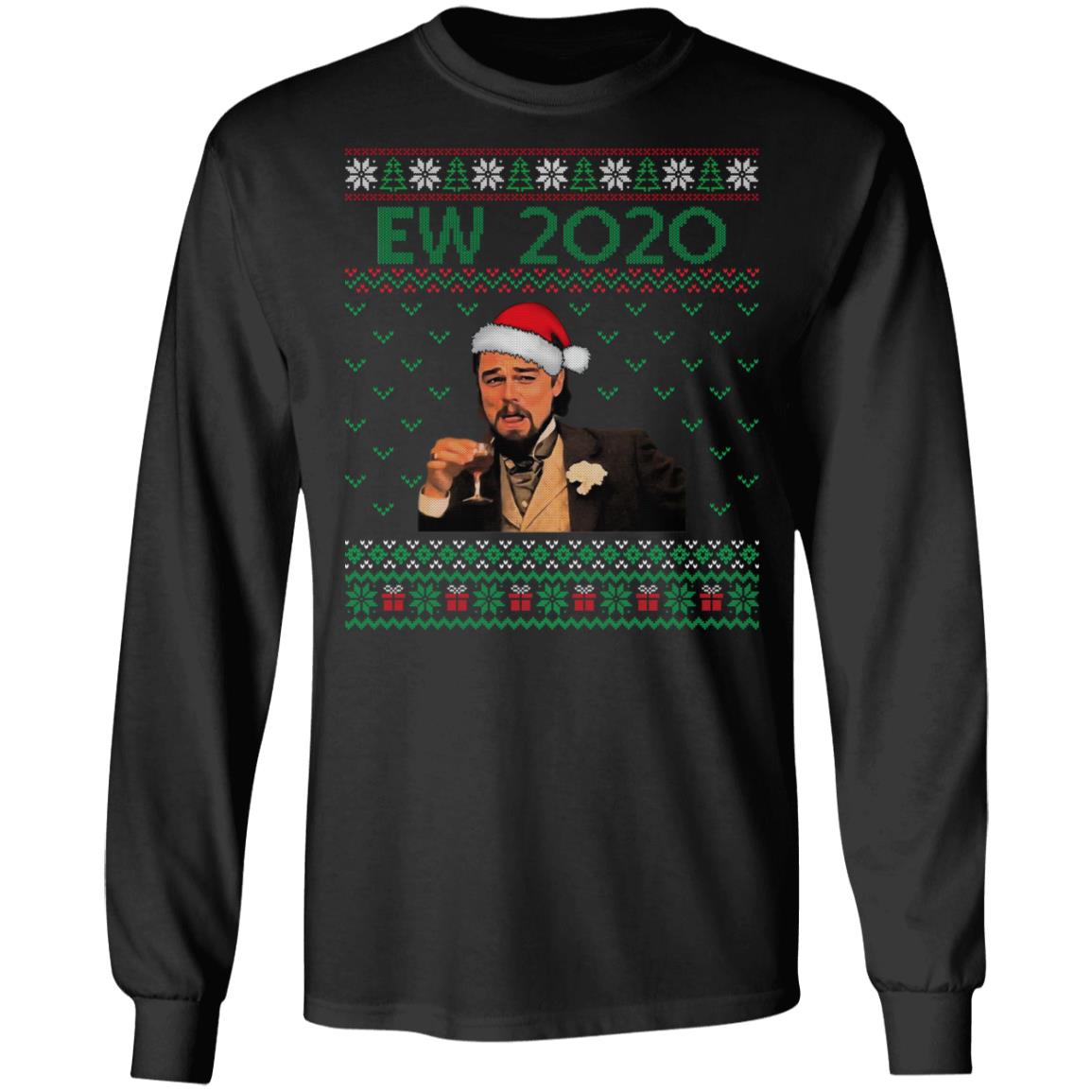Ew 2020 Funny Santa Leonardo Laughing Meme, Black, Long Sleeve