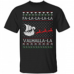 Fa La La Valhalla Viking Ship Ugly Christmas T-Shirt - Viking Funny Christmas Shirt, Black, Unisex T-Shirt