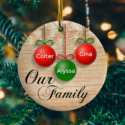Personalized Circle Ornaments Family Of 3 - Our Family Member Names Holiday Christmas Gift